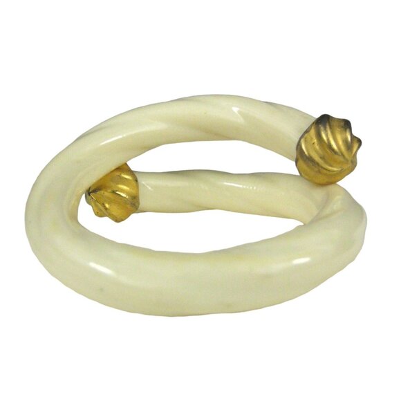 Gold Tome End Cap Lucite Twist Wrap Bracelet Vintage Statement Bangle - Picture 1 of 10